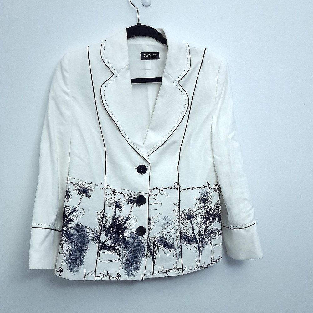 Black and White Graphic Linen Blazer Size 12 US